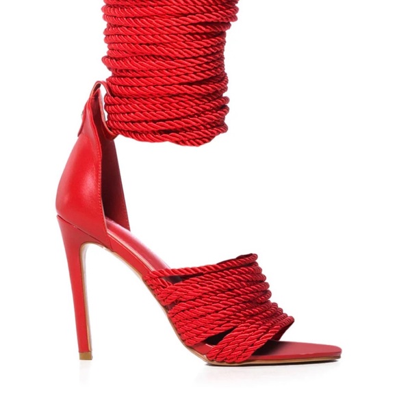 Chic Red Rope Women's High Heel Sandals - Picture 3 of 7